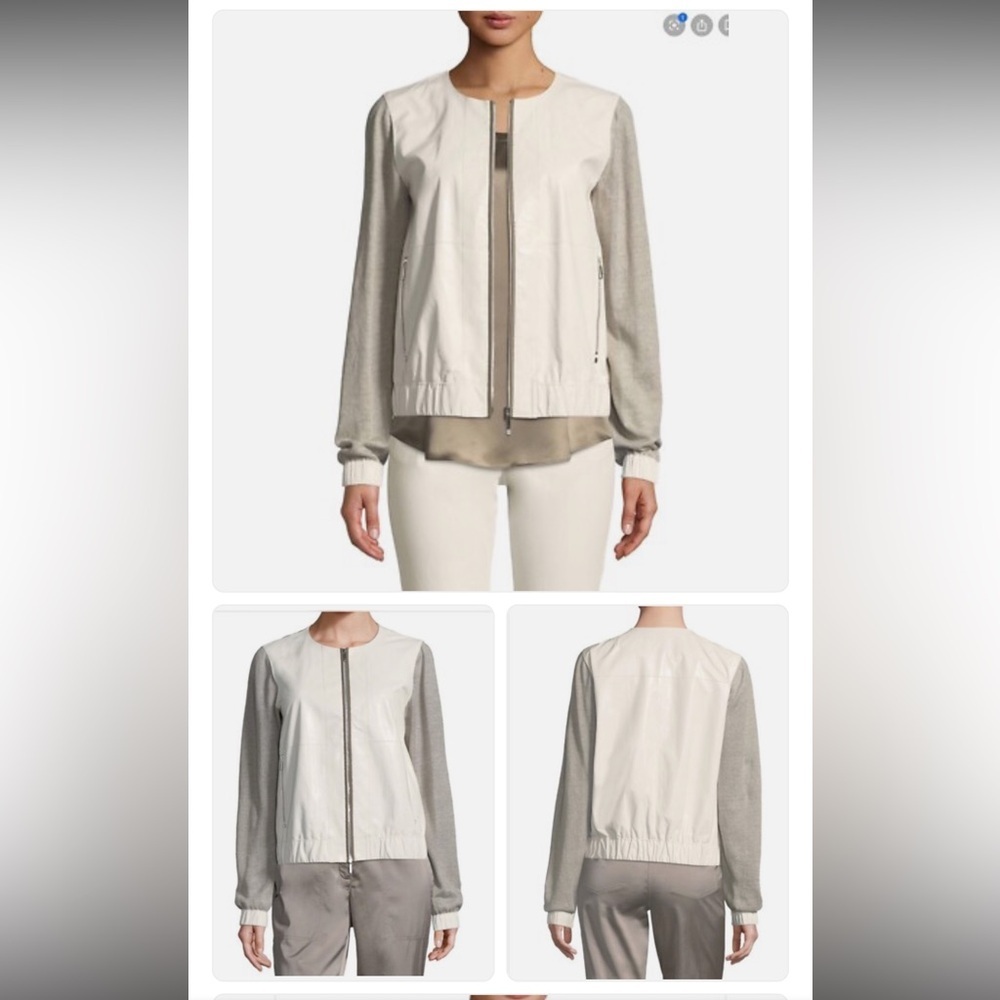 Lafayette 148 Aviana Leather Jacket w/Linen Sleeves Size XXL
